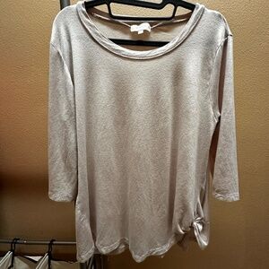 Asymmetrical Knotted Rayon Boatneck Top in Pale Pink, Size Large